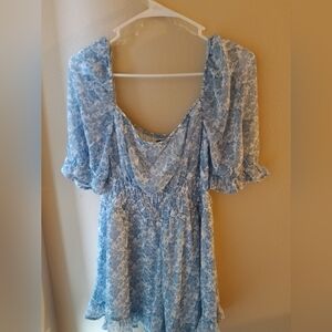 Trixxi Blue and White Floral Long Sleeve Dress